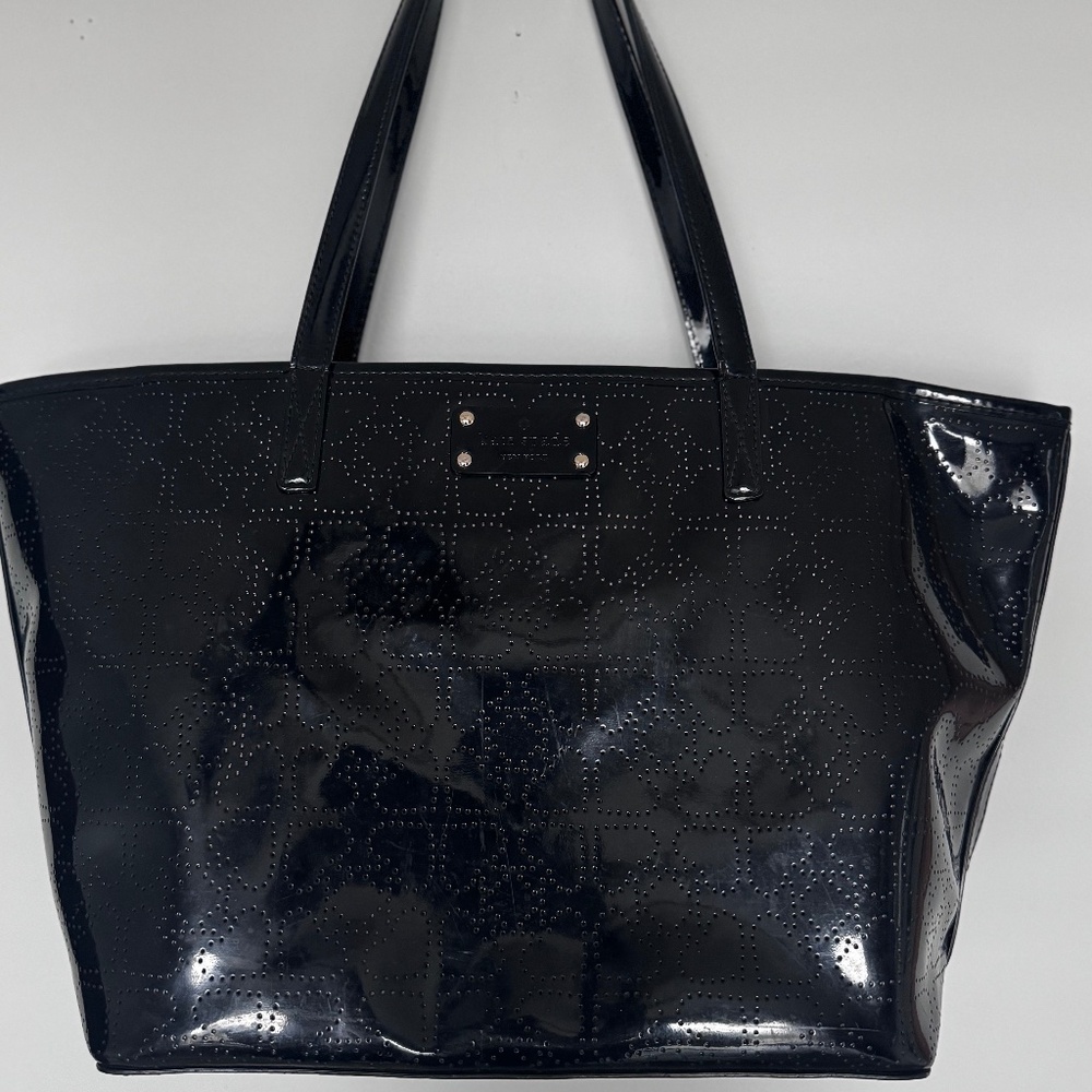 Kate Spade Harmony Heart Perforated Black Faux Patent Leather PVC Tote Bag